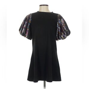 QUEEN OF SPARKLES Black Mini Dress with Sequin Sleeves